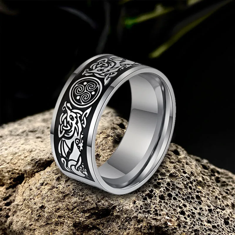 Celtic Wolf Triquetra Stainless Steel Viking Ring sold by GTHIC