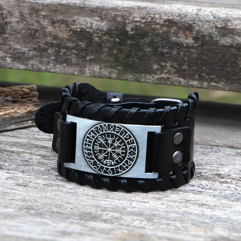 Vegvisir Runes Wristband Leather Viking Bracelet sold by GTHIC product image thumbnail 4