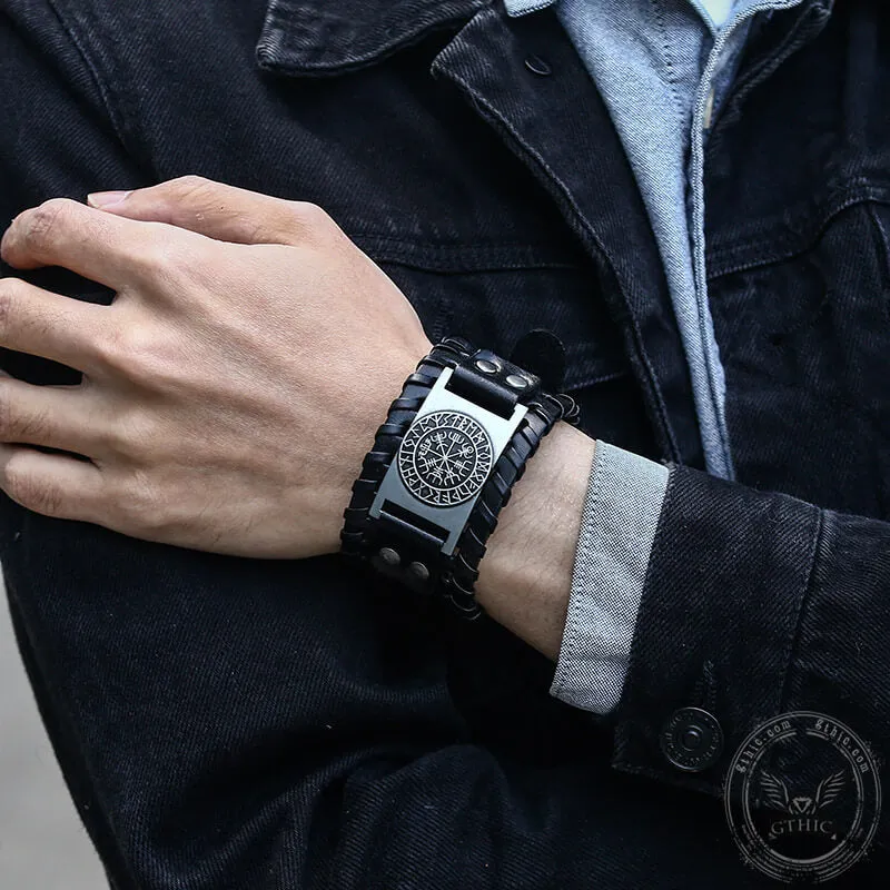 Vegvisir Runes Wristband Leather Viking Bracelet sold by GTHIC product image thumbnail 2