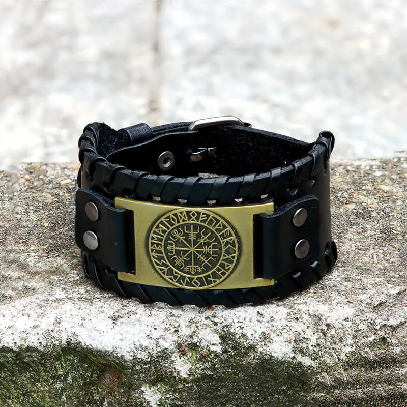 Vegvisir Runes Wristband Leather Viking Bracelet sold by GTHIC