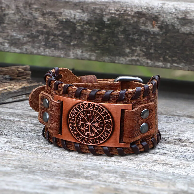 Vegvisir Runes Wristband Leather Viking Bracelet sold by GTHIC product image thumbnail 5