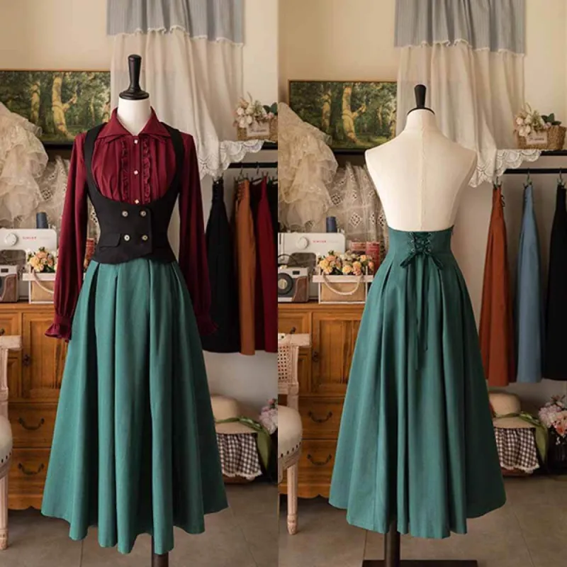 Elegant Vintage High Waist Polyester Pleated Skirt sold by GTHIC