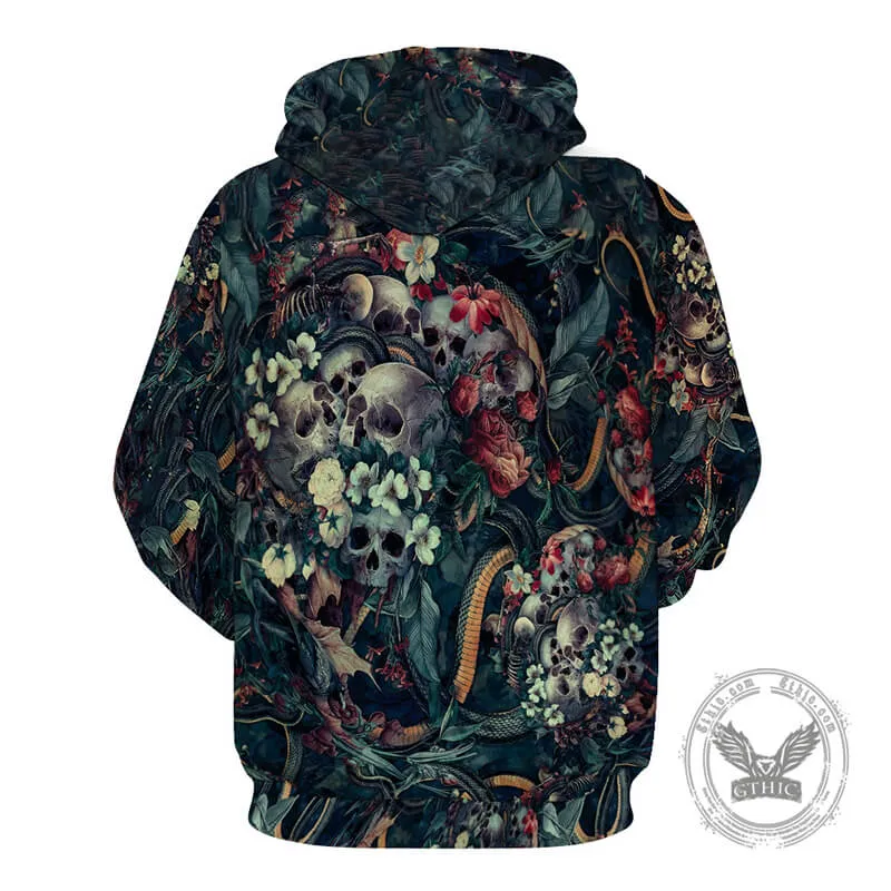 Flower Skull Snake Print Polyester Pullover Hoodie sold by GTHIC product image thumbnail 3