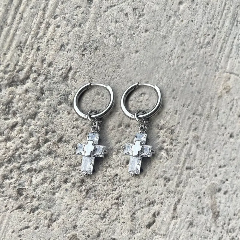 Zircon Cross Stainless Steel Drop Earrings sold by GTHIC