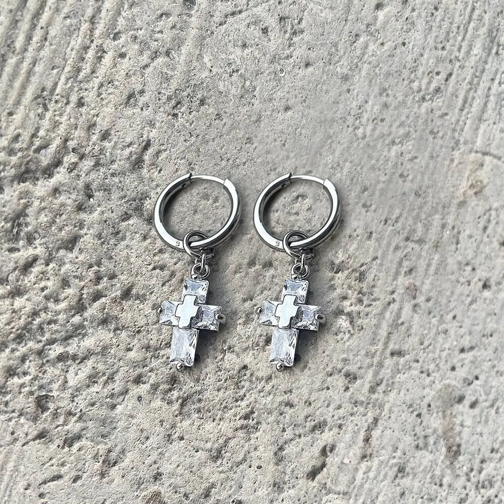 Zircon Cross Stainless Steel Drop Earrings sold by GTHIC