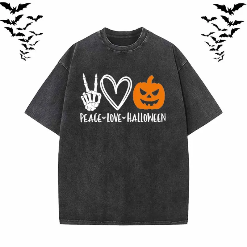 Peace Love Halloween Vintage Washed T-shirt Vest Top sold by GTHIC