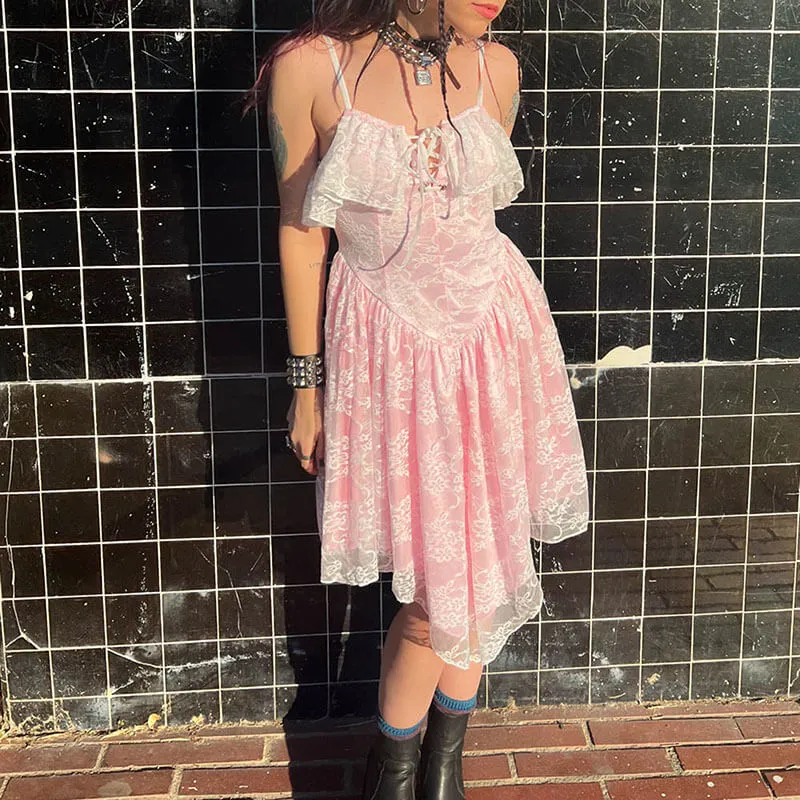 Gothic Ruffled Irregular A-Line Lace Suspender Dress sold by GTHIC product image thumbnail 3