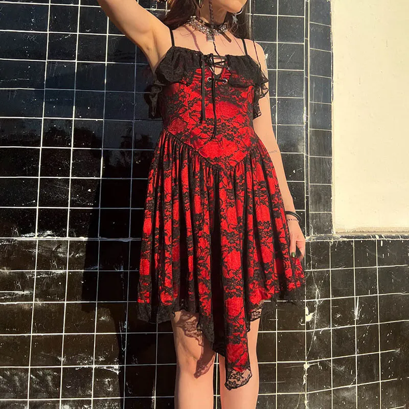 Gothic Ruffled Irregular A-Line Lace Suspender Dress sold by GTHIC product image thumbnail 4