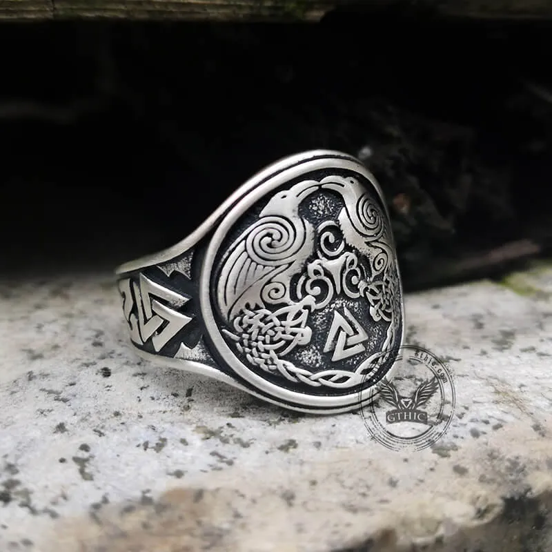 Viking Ravens Valknut Symbols Sterling Silver Ring sold by GTHIC product image thumbnail 2
