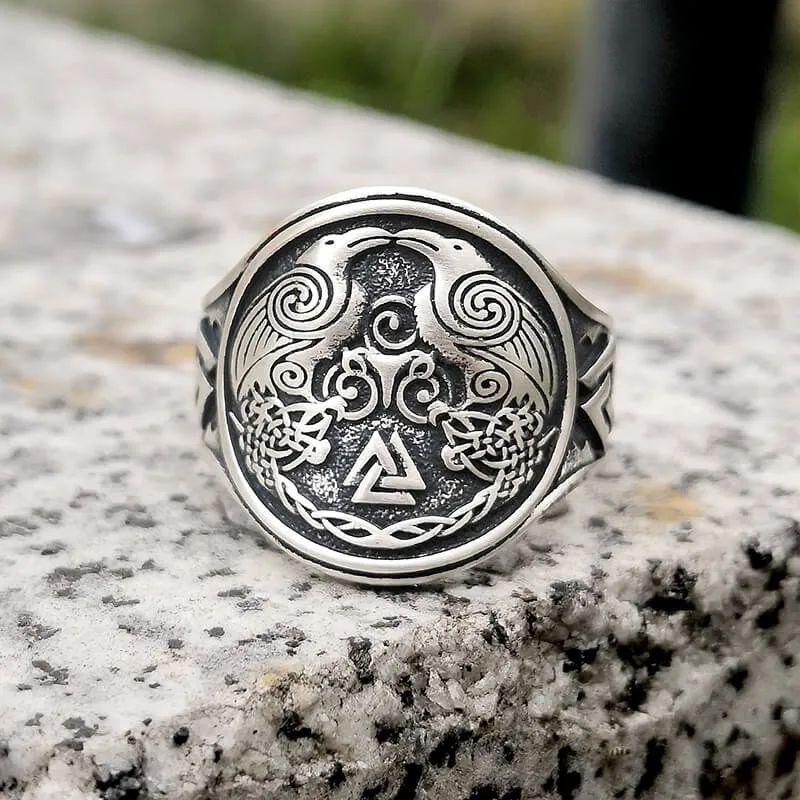 Viking Ravens Valknut Symbols Sterling Silver Ring sold by GTHIC