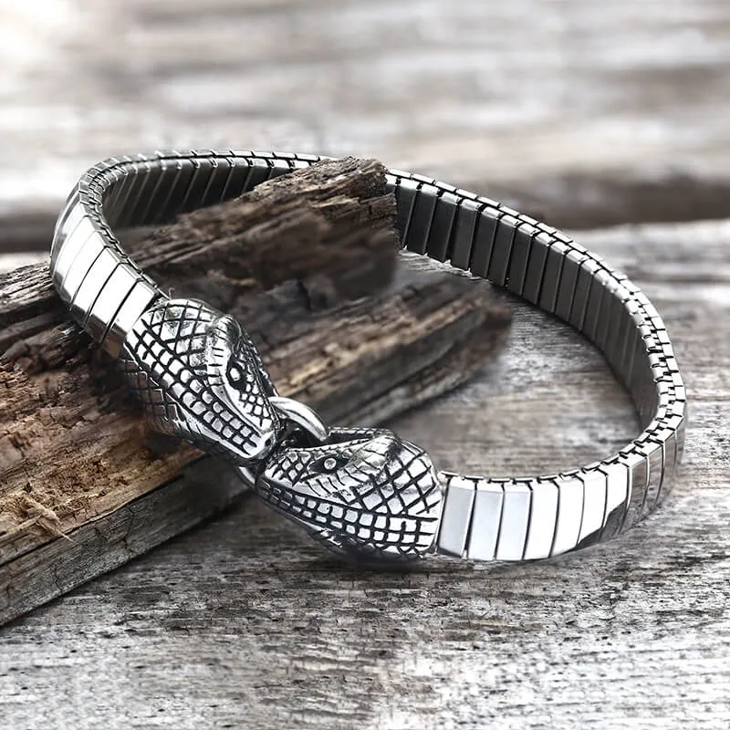 Double Snake Heads Stainless Steel Bracelet sold by GTHIC