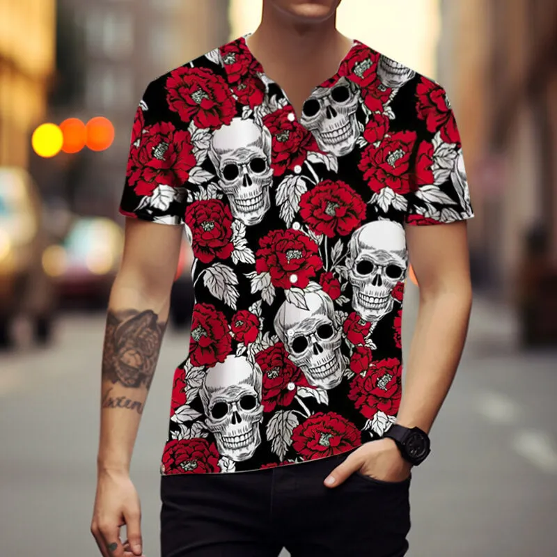 Peony Flower Skull Polyester Hawaiian Shirt sold by GTHIC product image thumbnail 2
