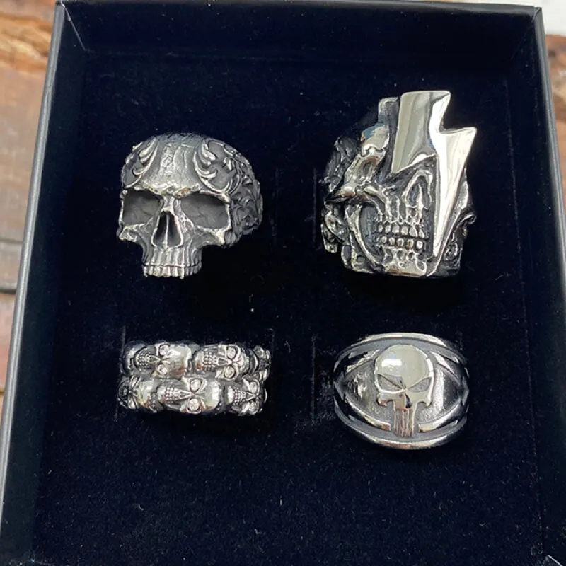 4 Pcs Stainless Steel Lightning Skull Rings Set sold by GTHIC