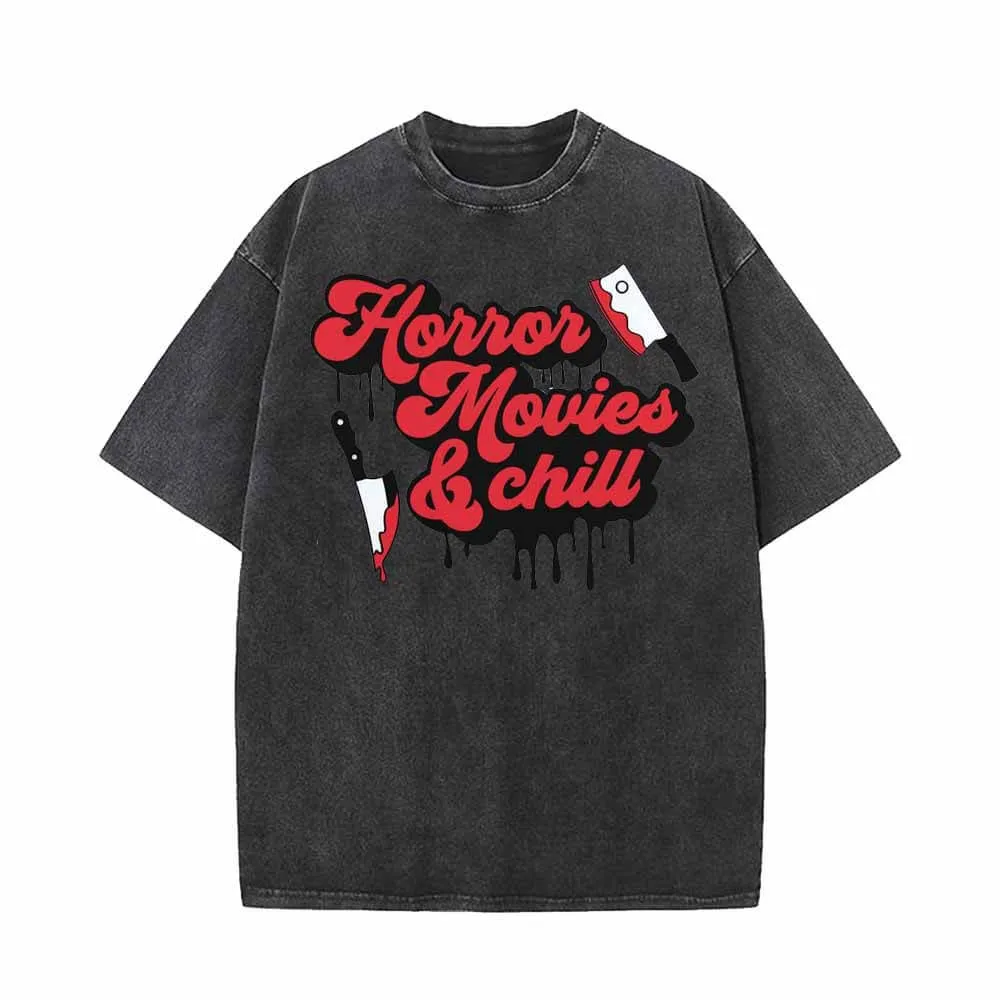 Vintage Washed Horror Movies And Chill Short Sleeve T-shirt Vest sold by GTHIC