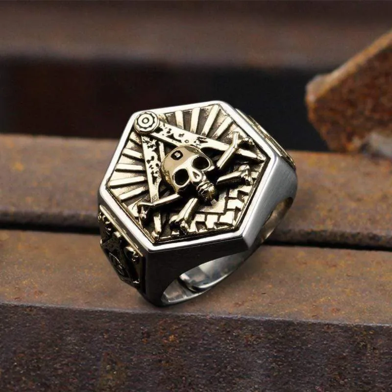 Freemason Light Sterling Silver Masonic Skull Ring sold by GTHIC