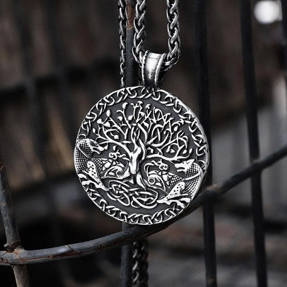 Yggdrasil and Wolves Stainless Steel Viking Pendant sold by GTHIC