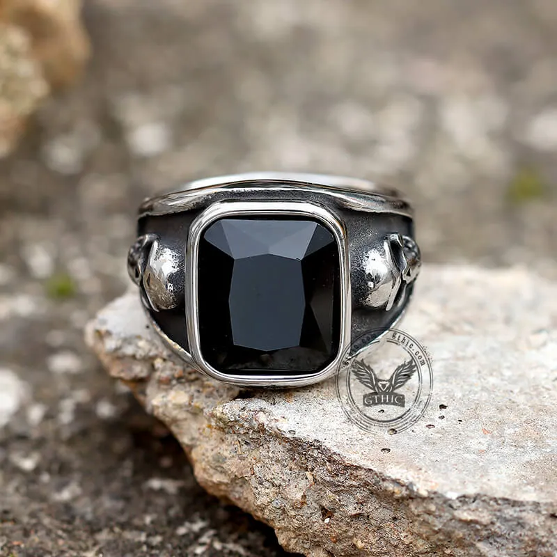 Black Square Gem Stainless Steel Skull Ring sold by GTHIC product image thumbnail 4