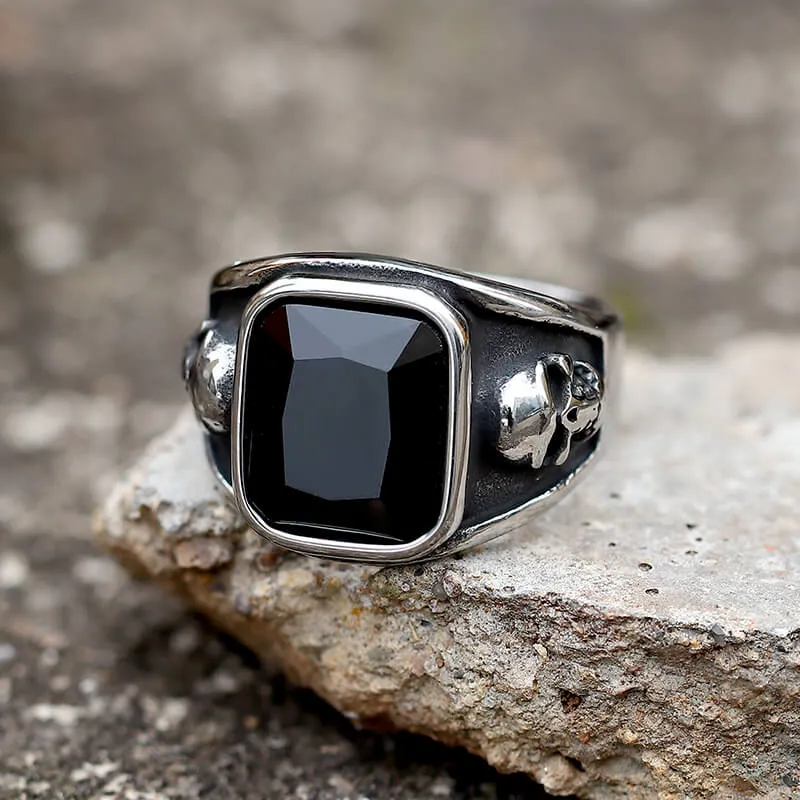 Black Square Gem Stainless Steel Skull Ring sold by GTHIC