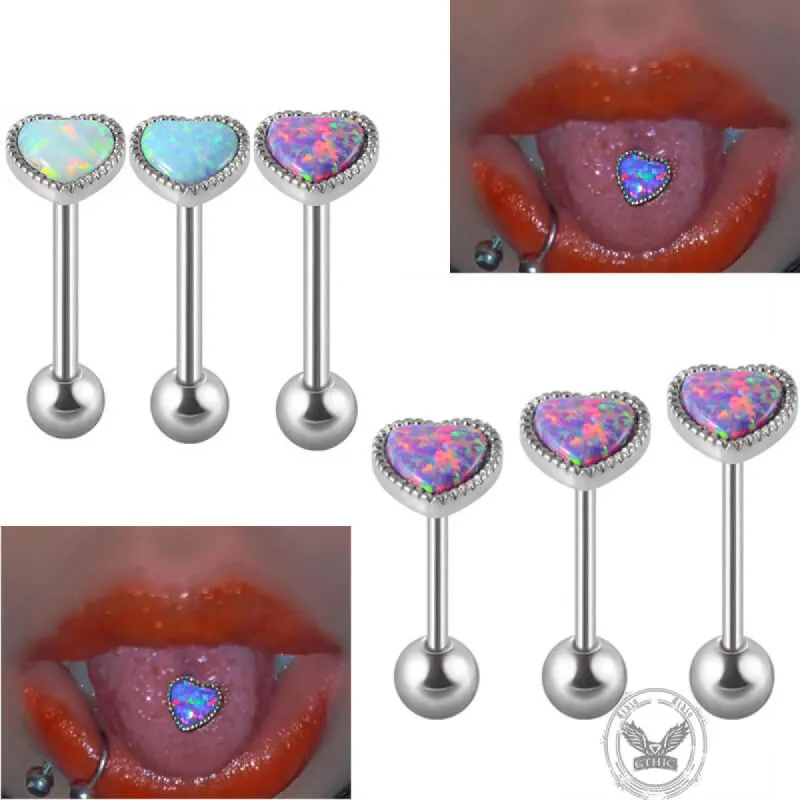 Heart-shaped Opal Stainless Steel Tongue Ring sold by GTHIC