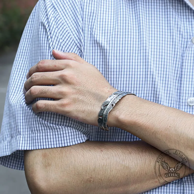 Vintage Feather Stainless Steel Cuff Bracelet sold by GTHIC product image thumbnail 2