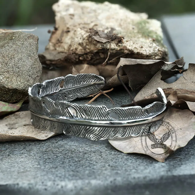 Vintage Feather Stainless Steel Cuff Bracelet sold by GTHIC product image thumbnail 4