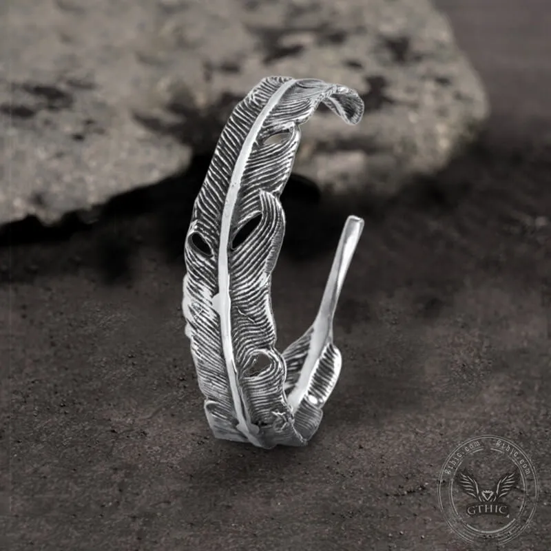 Vintage Feather Stainless Steel Cuff Bracelet sold by GTHIC product image thumbnail 5