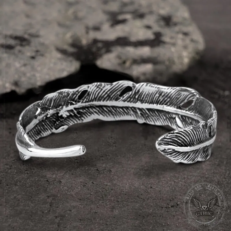 Vintage Feather Stainless Steel Cuff Bracelet sold by GTHIC product image thumbnail 3