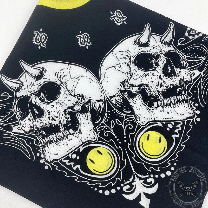 Smiley Horned Skull Cotton Square Scarf sold by GTHIC product image thumbnail 3