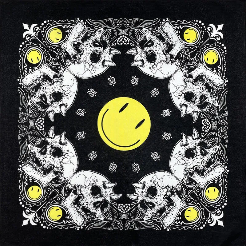 Smiley Horned Skull Cotton Square Scarf sold by GTHIC