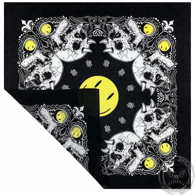 Smiley Horned Skull Cotton Square Scarf sold by GTHIC product image thumbnail 2