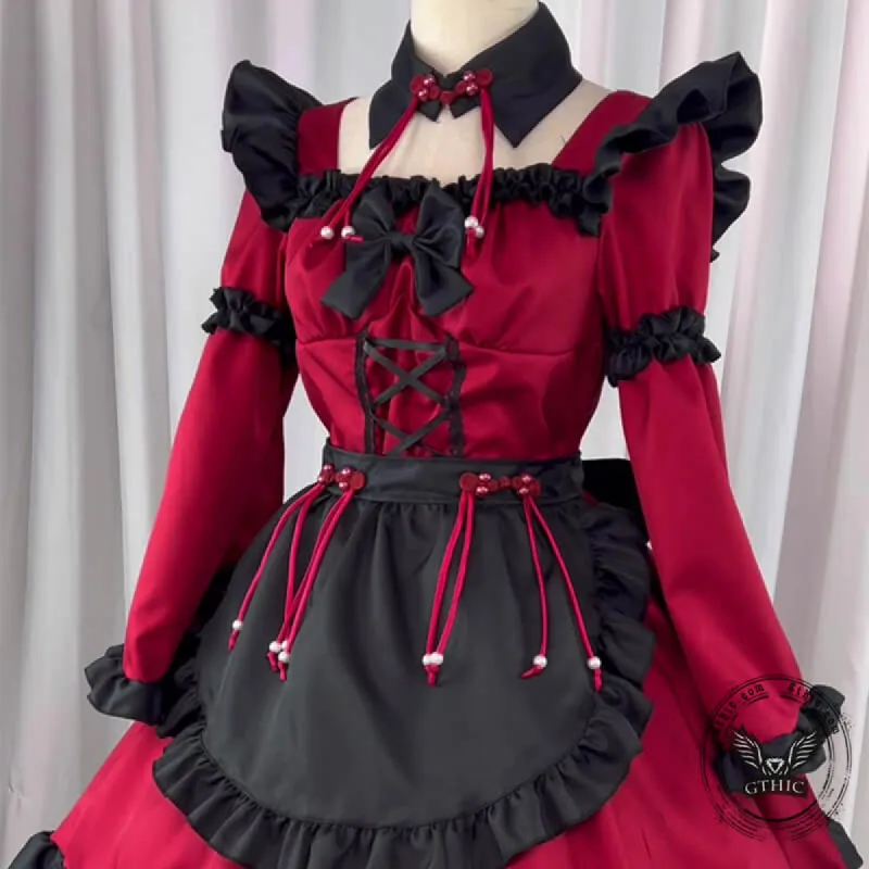 open lace back dress Amazon.com: osseoca Red White Maid Dress Cute Secondary Animation cosplay  Lolita Dress Maid Uniforms (S): Clothing, Shoes & Jewelry main image 0