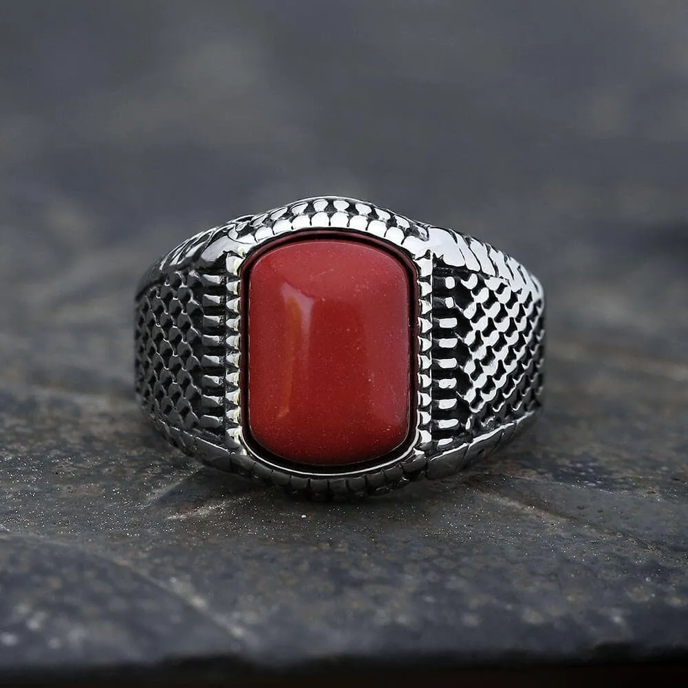 Red Natural Stone Stainless Steel Ring sold by GTHIC