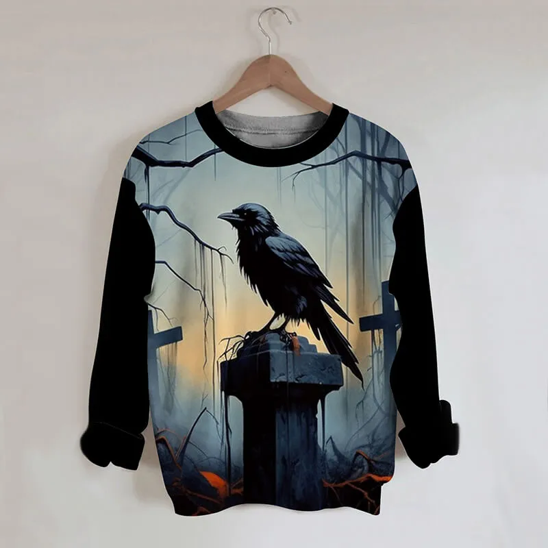 Gothic Raven Cross Round Neck Sweatshirt sold by GTHIC