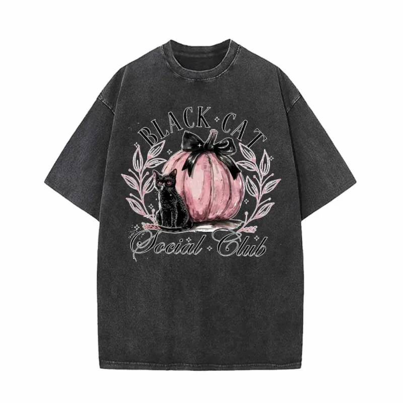 Black Cat Pink Pumpkin Club Vintage Washed T-shirt sold by GTHIC