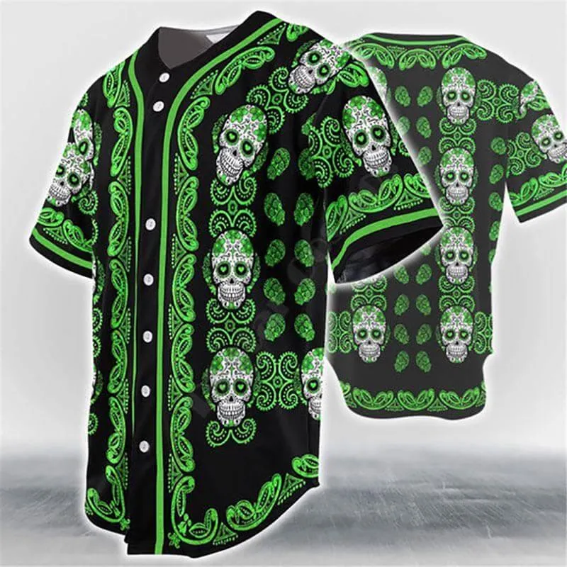 Skull Print Polyester Baseball Jersey sold by GTHIC product image thumbnail 4