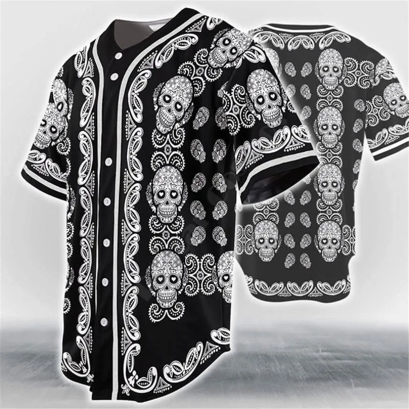 Skull Print Polyester Baseball Jersey sold by GTHIC