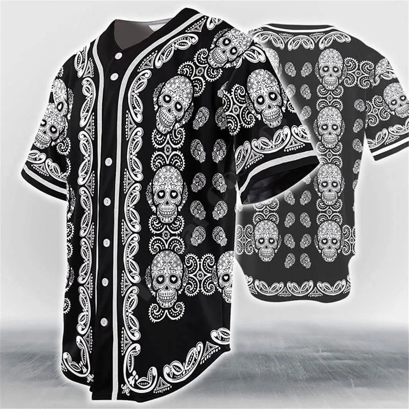 Skull Print Polyester Baseball Jersey sold by GTHIC