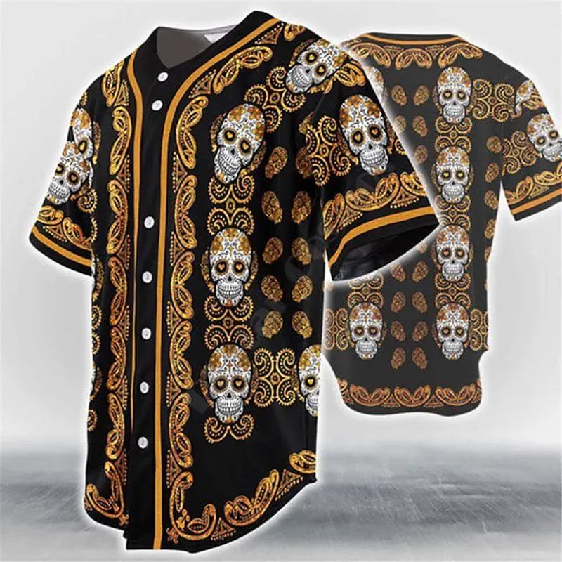 Skull Print Polyester Baseball Jersey sold by GTHIC product image thumbnail 2