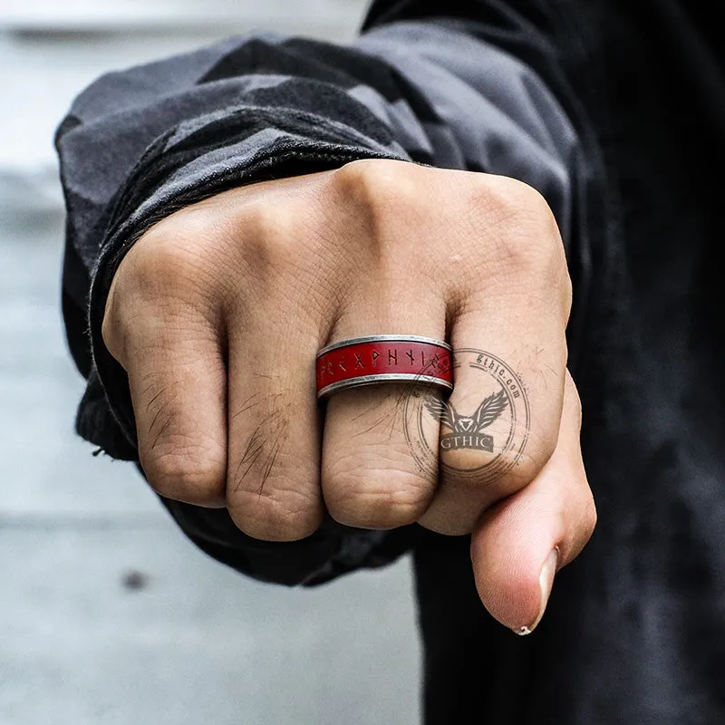 Red Wood Runes Stainless Steel Viking Ring sold by GTHIC product image thumbnail 2