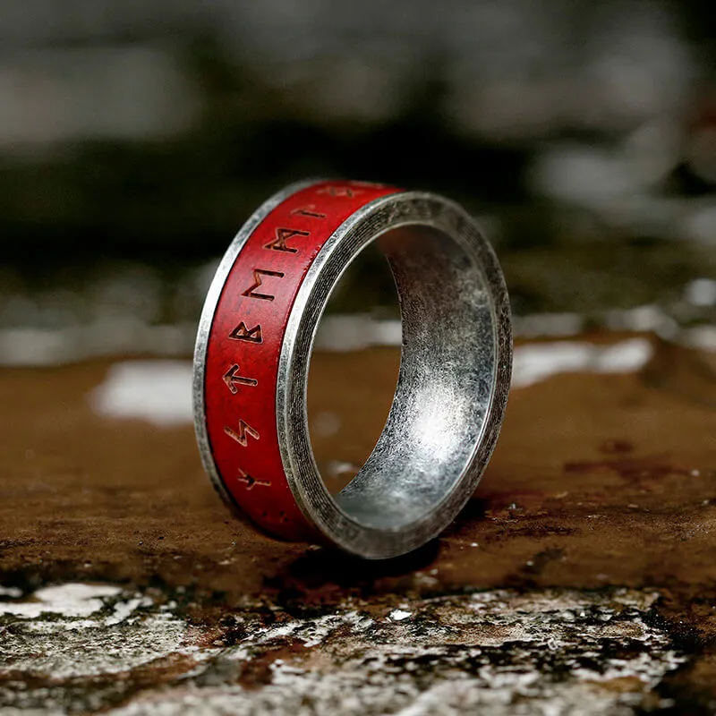 Red Wood Runes Stainless Steel Viking Ring sold by GTHIC