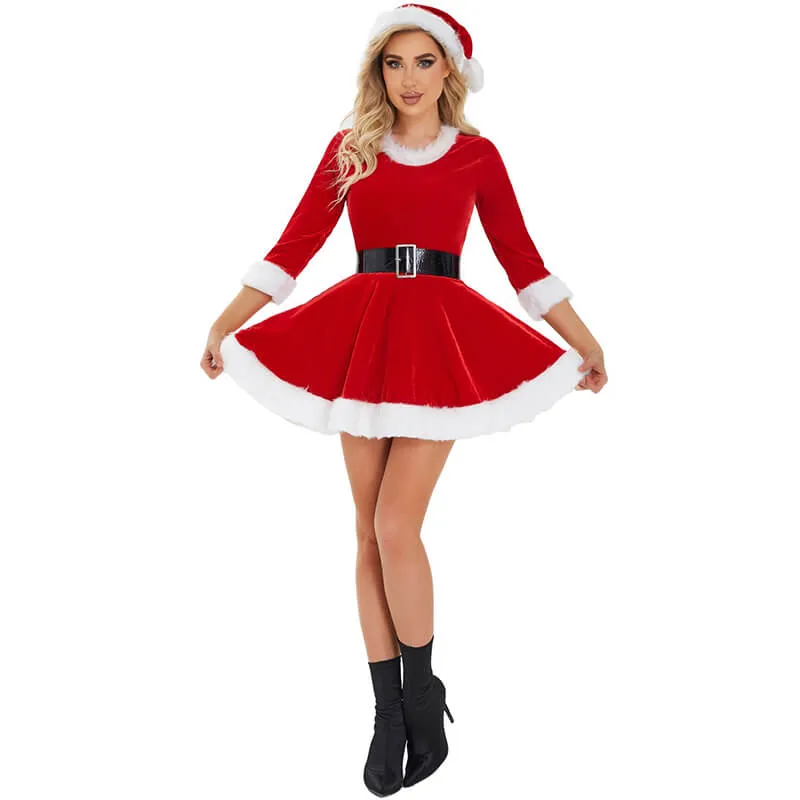Round Neck Women's Santa Costume Mini Dress sold by GTHIC