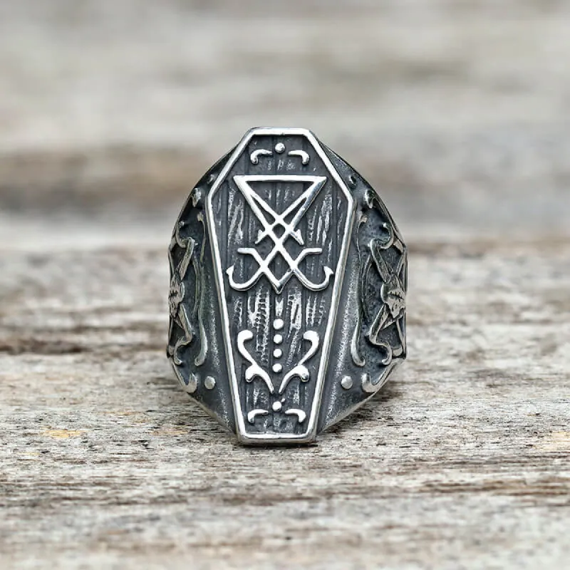 Lucifer Symbol Baphomet Stainless Steel Satan Ring sold by GTHIC