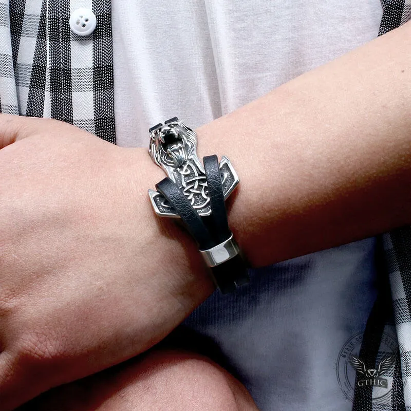 Lion Head Anchor Stainless Steel Leather Bracelet sold by GTHIC product image thumbnail 2