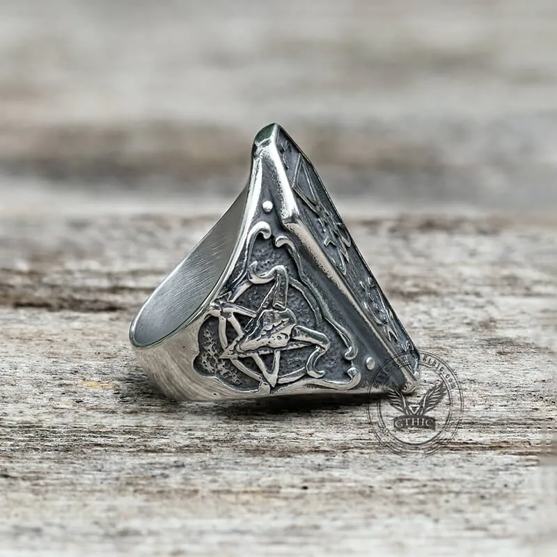 Lucifer Symbol Baphomet Stainless Steel Satan Ring sold by GTHIC product image thumbnail 4