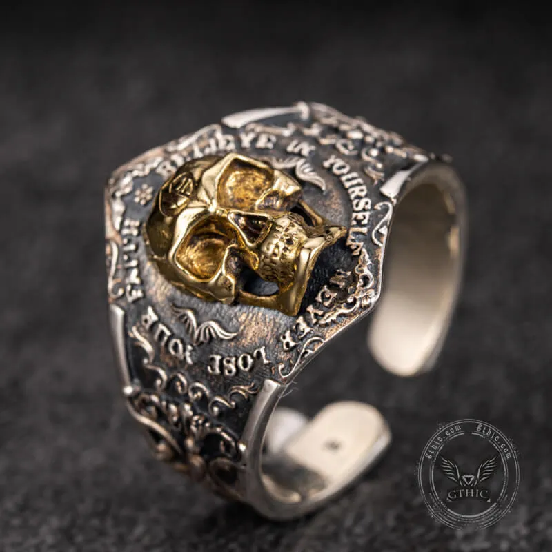 Soul Awakening Skull Sterling Silver Inlaid Brass Open Ring sold by GTHIC product image thumbnail 3