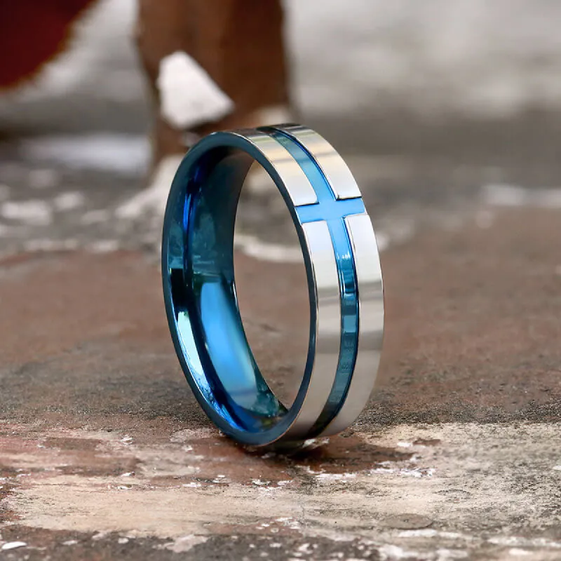Two-Color Fluted Cross Design Stainless Steel Band Ring sold by GTHIC