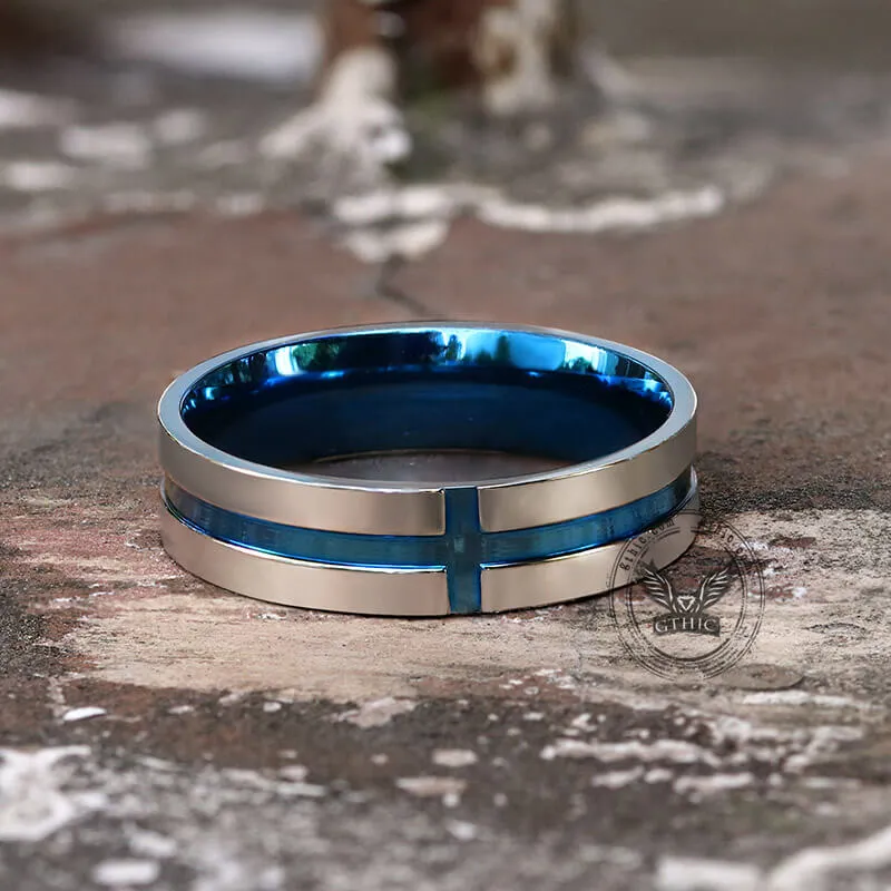 Two-Color Fluted Cross Design Stainless Steel Band Ring sold by GTHIC product image thumbnail 3
