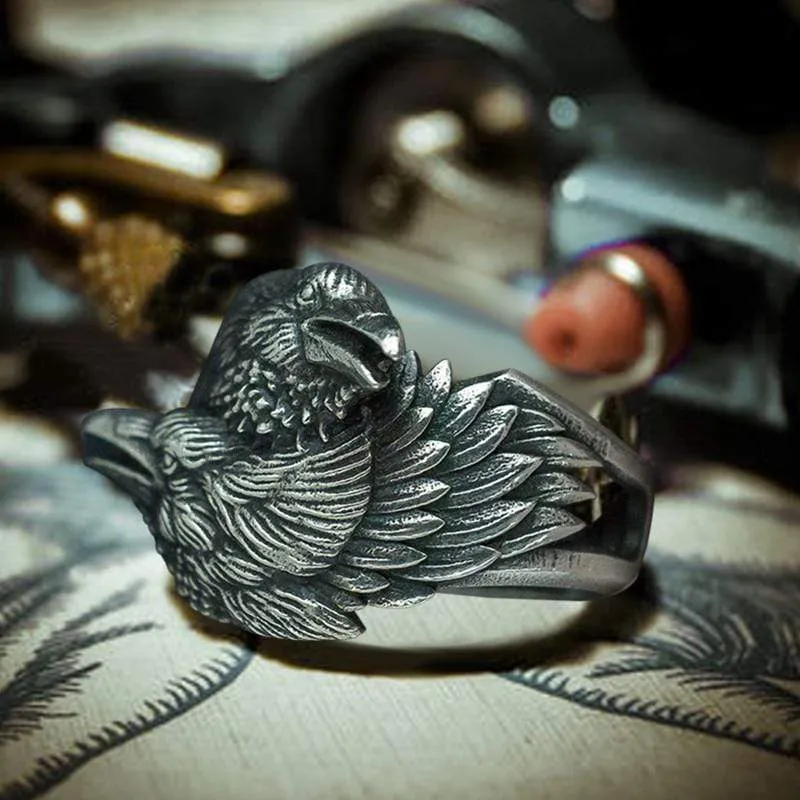 Odin Ravens Huginn and Munin Sterling Silver Viking Ring sold by GTHIC product image thumbnail 5