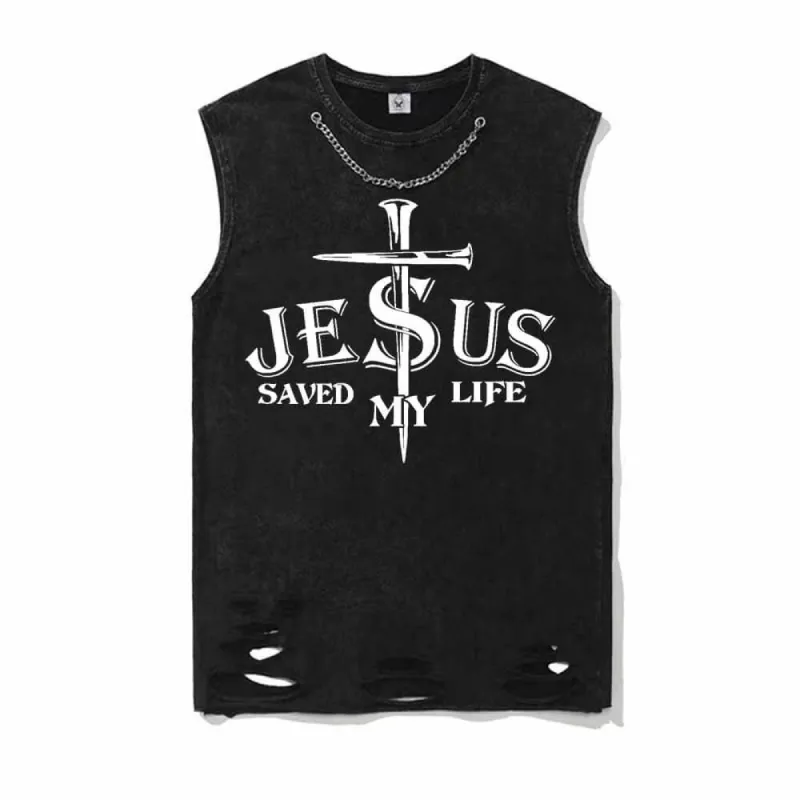 Jesus Saved My Life Cross Cotton Vest Top made by GTHIC