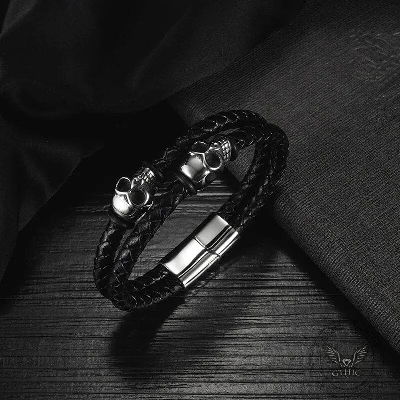 Skull Stainless Steel Leather Bracelet sold by GTHIC product image thumbnail 4